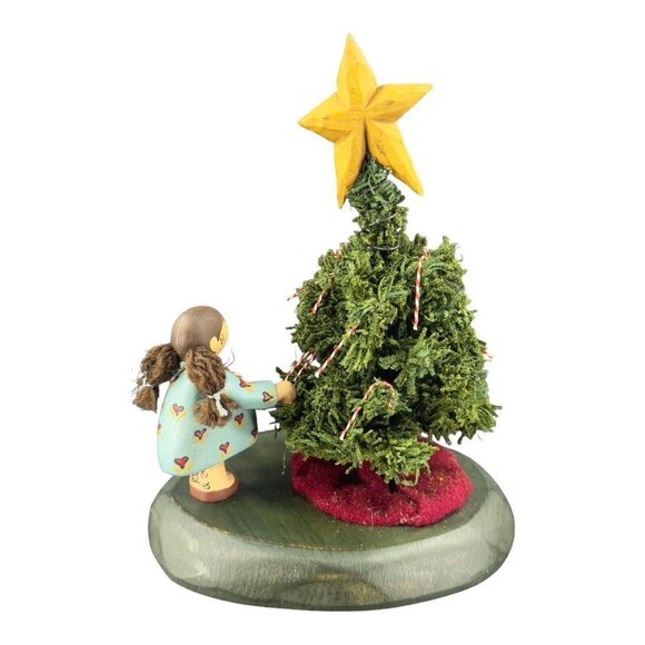 Vintage 1995 Folk Art Figure Sculpture Girl W Christmas Tree Signed Phil Wooden - Picture 10 of 10